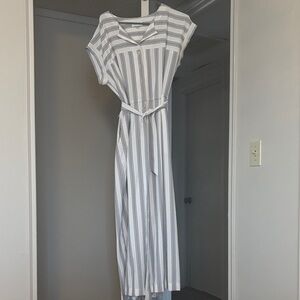 Calvin Klein White and Gray Striped Jumpsuit